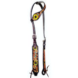 Bar H Equine Sunflower Floral Hand Carved Horse Leather One Ear Headstall Brown