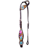 Bar H Equine Horse Leather Floral Feather One Ear Headstall Dark Brown