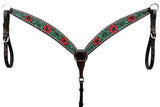 Bar H Equine American Leather Horse Saddle Tack One Ear Headstall Breast Collar Browband Wither Strap Botanic Chiseled