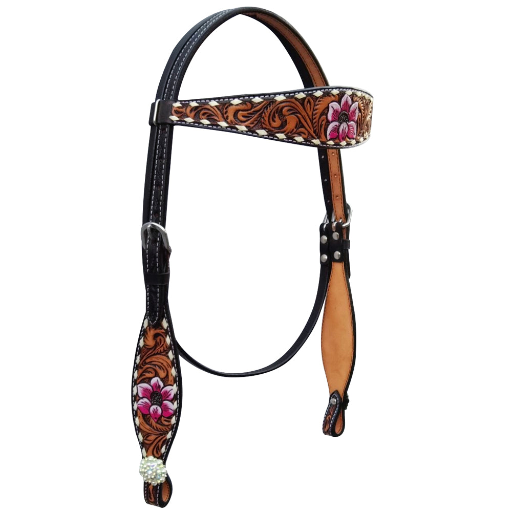 Bar H Equine American Leather Horse Saddle Tack One Ear Headstall Breast Collar Browband Wither Strap Tropical Chaya