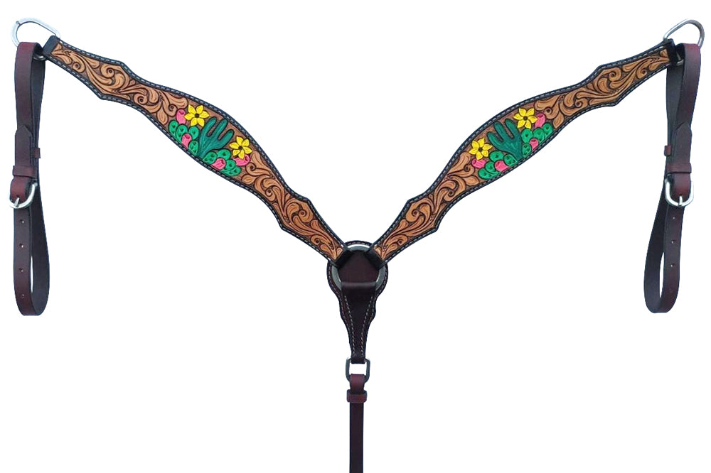 Bar H Equine American Leather Horse Saddle Tack One Ear Headstall Breast Collar Browband Wither Strap Tropical Cacti Cactus
