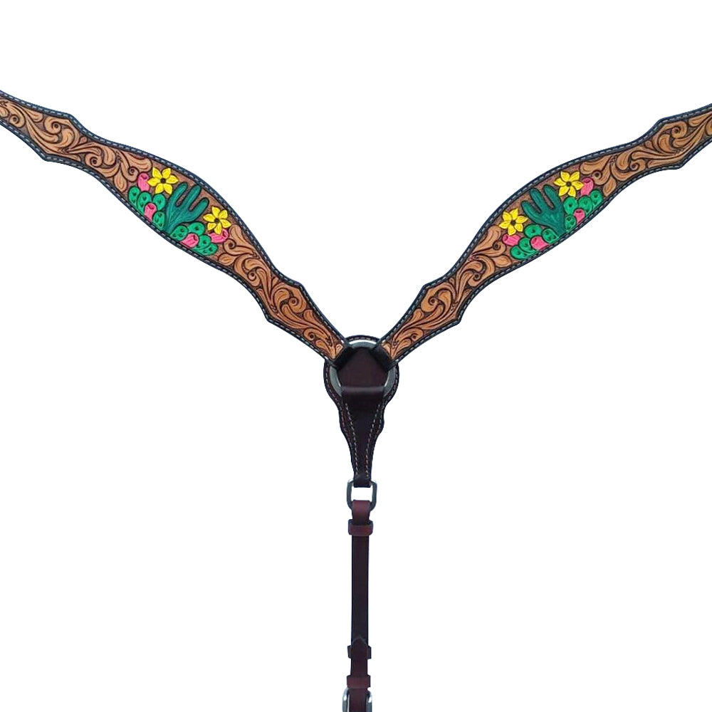 Bar H Equine American Leather Horse Saddle Tack One Ear Headstall Breast Collar Browband Wither Strap Tropical Cacti Cactus