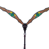 Bar H Equine American Leather Horse Saddle Tack One Ear Headstall Breast Collar Browband Wither Strap Tropical Cacti Cactus