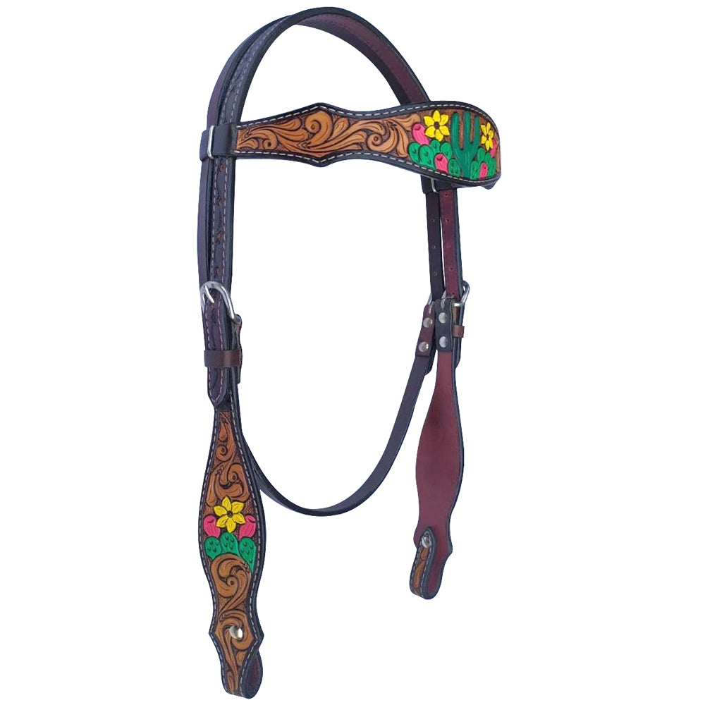 Bar H Equine American Leather Horse Saddle Tack One Ear Headstall Breast Collar Browband Wither Strap Tropical Cacti Cactus