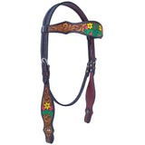 Bar H Equine American Leather Horse Saddle Tack One Ear Headstall Breast Collar Browband Wither Strap Tropical Cacti Cactus