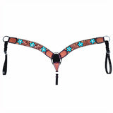 Bar H Equine American Leather Horse Saddle Tack One Ear Headstall Breast Collar Browband Wither Strap Turquoise Bloom BER111