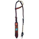 Bar H Equine American Leather Horse Saddle Tack One Ear Headstall Breast Collar Browband Wither Strap Turquoise Bloom BER111