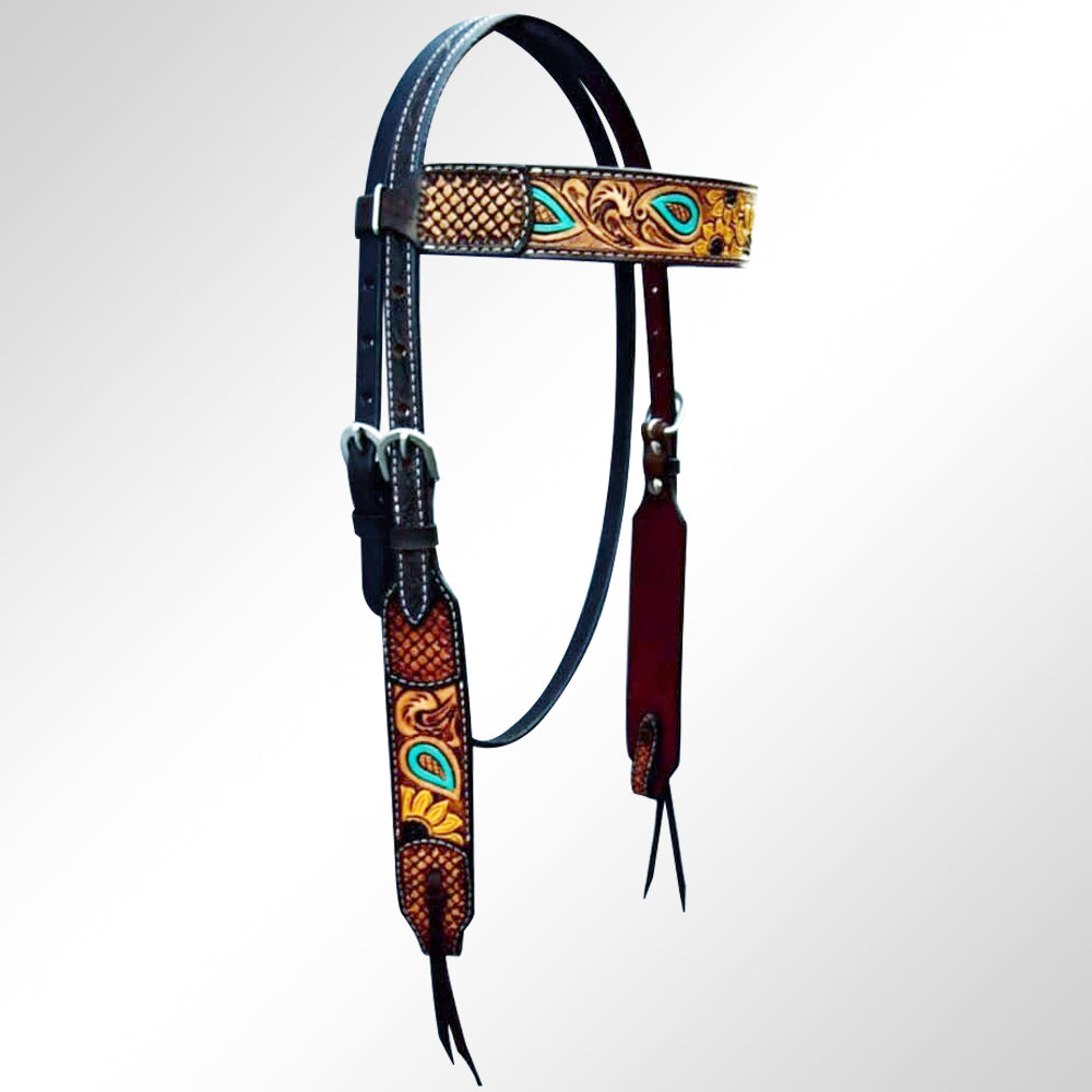Bar H Equine Sunflower Hand Painted Horse Western Leather Breast Collar Dark Brown