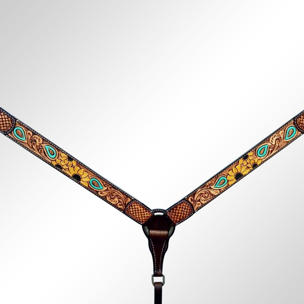 Bar H Equine Sunflower Hand Painted Horse Western Leather Breast Collar Dark Brown