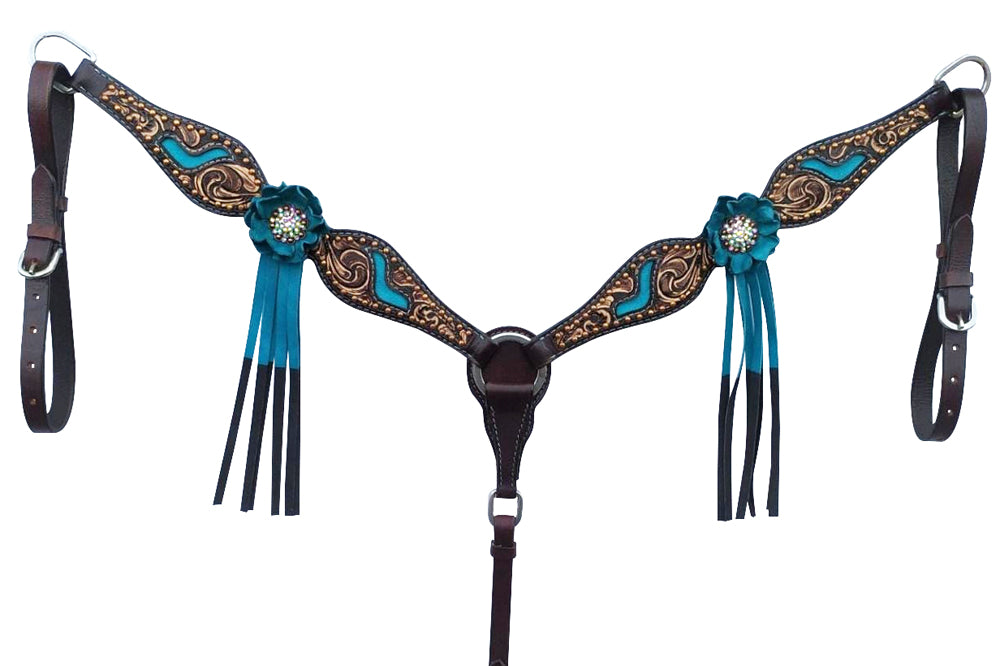 Bar H Equine American Leather Horse Saddle Tack One Ear Headstall | Breast Collar Browband Wither Strap Set for Horses BER114