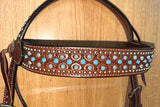Bar H Equine Western Horse Genuine Leather Hand Tooled Headstall Tan