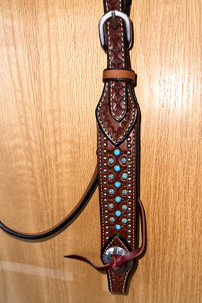 Bar H Equine Western Horse Genuine Leather Hand Tooled Headstall Tan