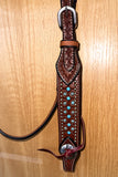 Bar H Equine Western Horse Genuine Leather Hand Tooled Headstall Tan