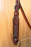 Bar H Equine Western Horse Genuine Leather Hand Tooled Headstall Tan
