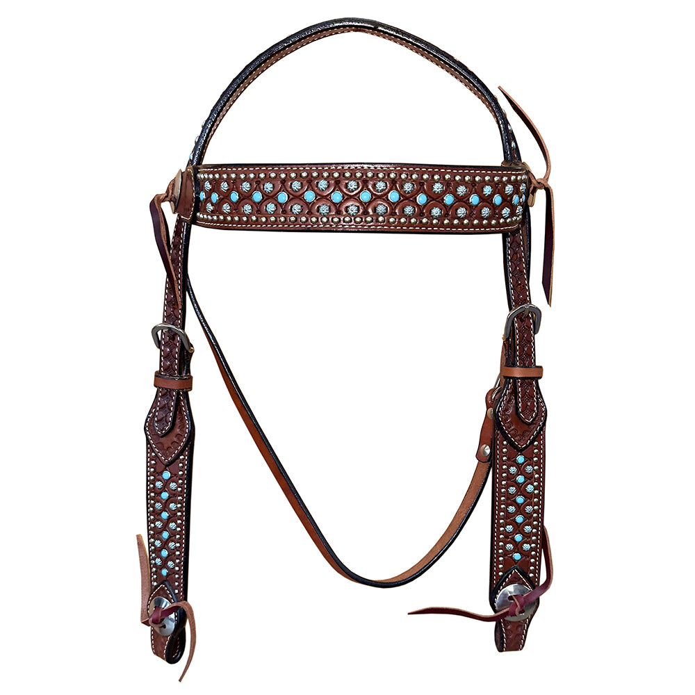 Bar H Equine Western Horse Genuine Leather Hand Tooled Headstall Tan
