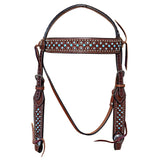 Bar H Equine Western Horse Genuine Leather Hand Tooled Headstall Tan
