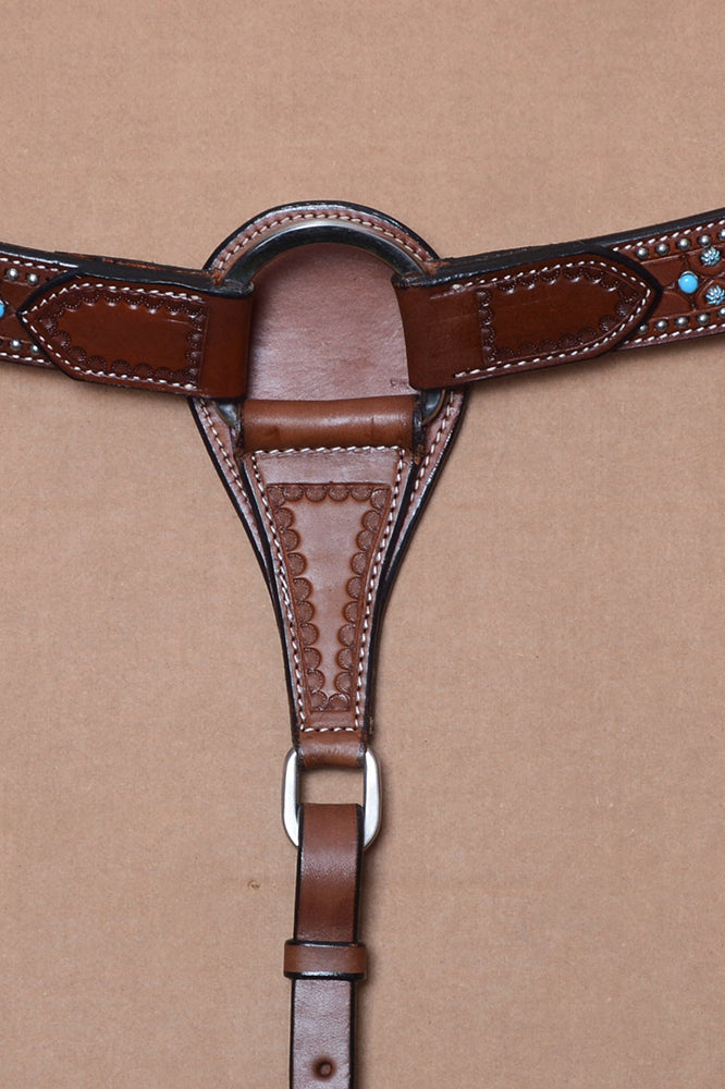 BAR H EQUINE Western Horse Genuine Leather Breast Collar Tan