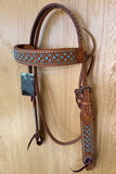 Bar H Equine Western Horse Genuine Leather Hand Tooled Headstall Tan