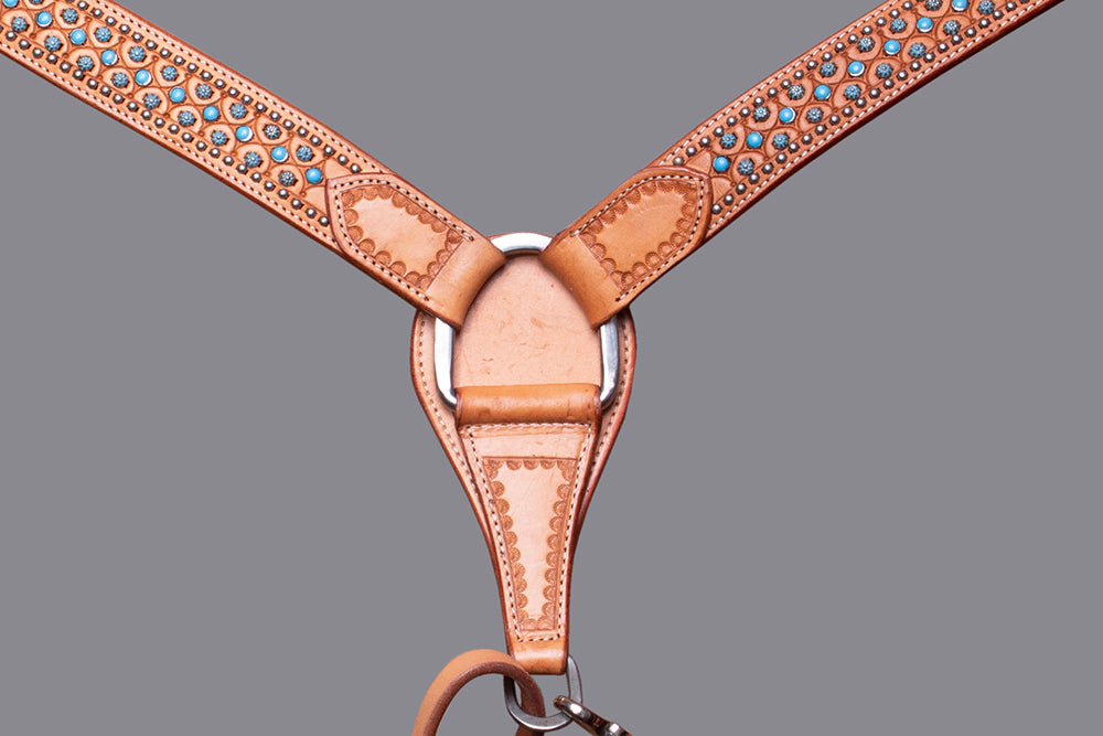 BAR H EQUINE Western Horse Genuine Leather Breast Collar Tan