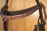 Bar H Equine Western Horse Genuine Leather Hand Tooled Headstall Dark Brown