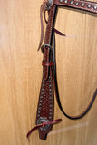 Bar H Equine Western Horse Genuine Leather Hand Tooled Headstall Dark Brown