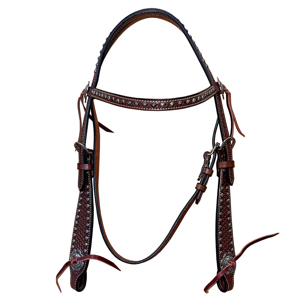 Bar H Equine Western Horse Genuine Leather Hand Tooled Headstall Dark Brown