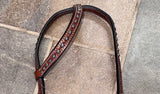 Bar H Equine Western Horse Genuine Leather Hand Tooled One Ear Headstall Dark Brown