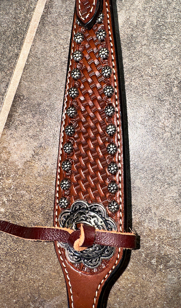 Bar H Equine Western Horse Genuine Leather Hand Tooled One Ear Headstall Dark Brown