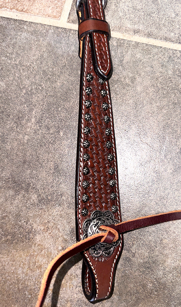 Bar H Equine Western Horse Genuine Leather Hand Tooled One Ear Headstall Dark Brown