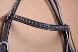 Bar H Equine Western Horse Genuine Leather Hand Tooled Headstall Dark Brown