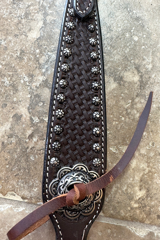 Bar H Equine Western Horse Genuine Leather Hand Tooled One Ear Headstall Dark Brown