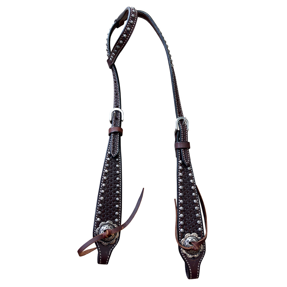 Bar H Equine Western Horse Genuine Leather Hand Tooled One Ear Headstall Dark Brown