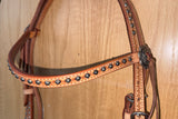 Bar H Equine Western Horse Genuine Leather Hand Tooled Headstall Dark Brown