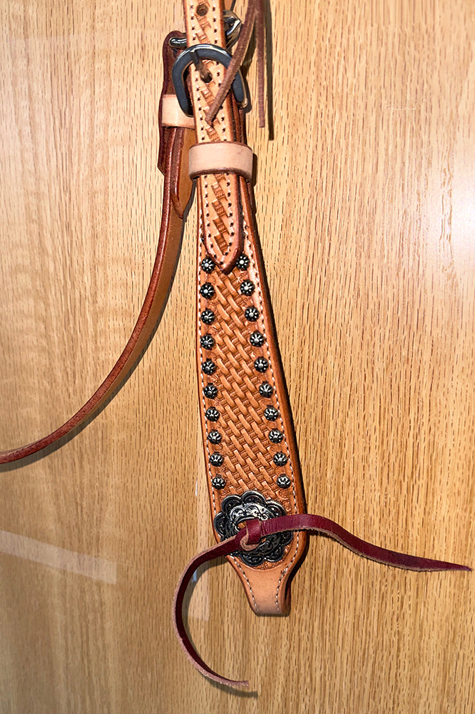 Bar H Equine Western Horse Genuine Leather Hand Tooled Headstall Dark Brown