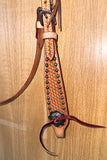 Bar H Equine Western Horse Genuine Leather Hand Tooled Headstall Dark Brown