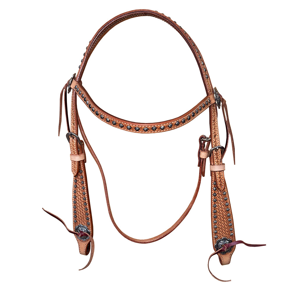 Bar H Equine Western Horse Genuine Leather Hand Tooled Headstall Dark Brown