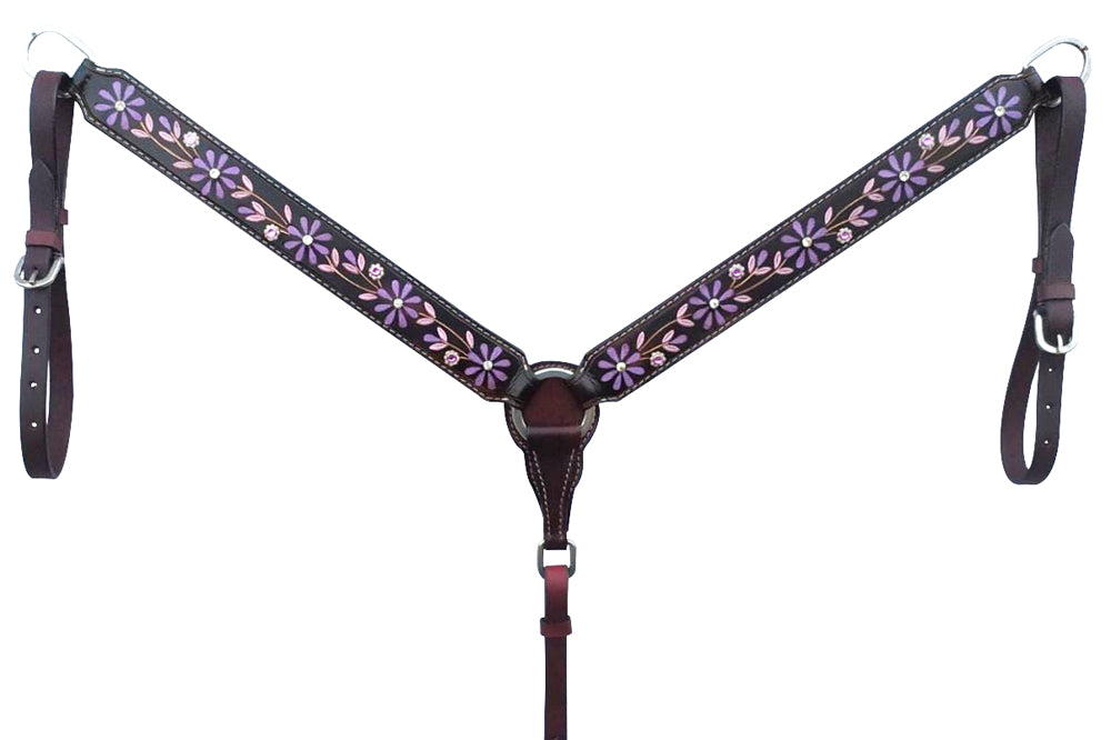 Bar H Equine American Leather Horse Saddle Tack One Ear Headstall | Breast Collar Browband Wither Strap Set for Horses BER116