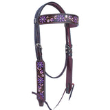 Bar H Equine American Leather Horse Saddle Tack One Ear Headstall | Breast Collar Browband Wither Strap Set for Horses BER116
