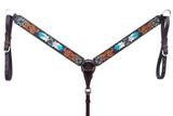 Bar H Equine American Leather Horse Saddle Tack One Ear Headstall | Breast Collar Browband Wither Strap Set for Horses BER117