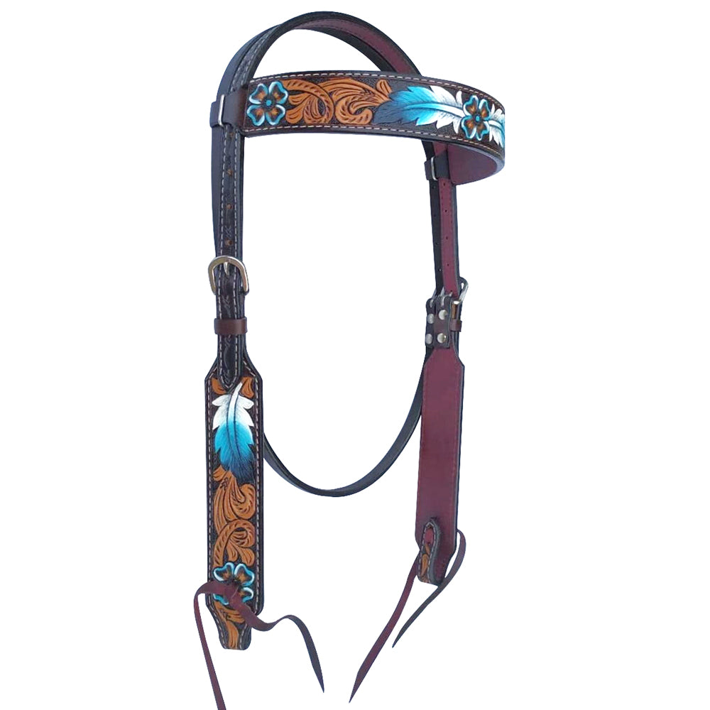 Bar H Equine American Leather Horse Saddle Tack One Ear Headstall | Breast Collar Browband Wither Strap Set for Horses BER117