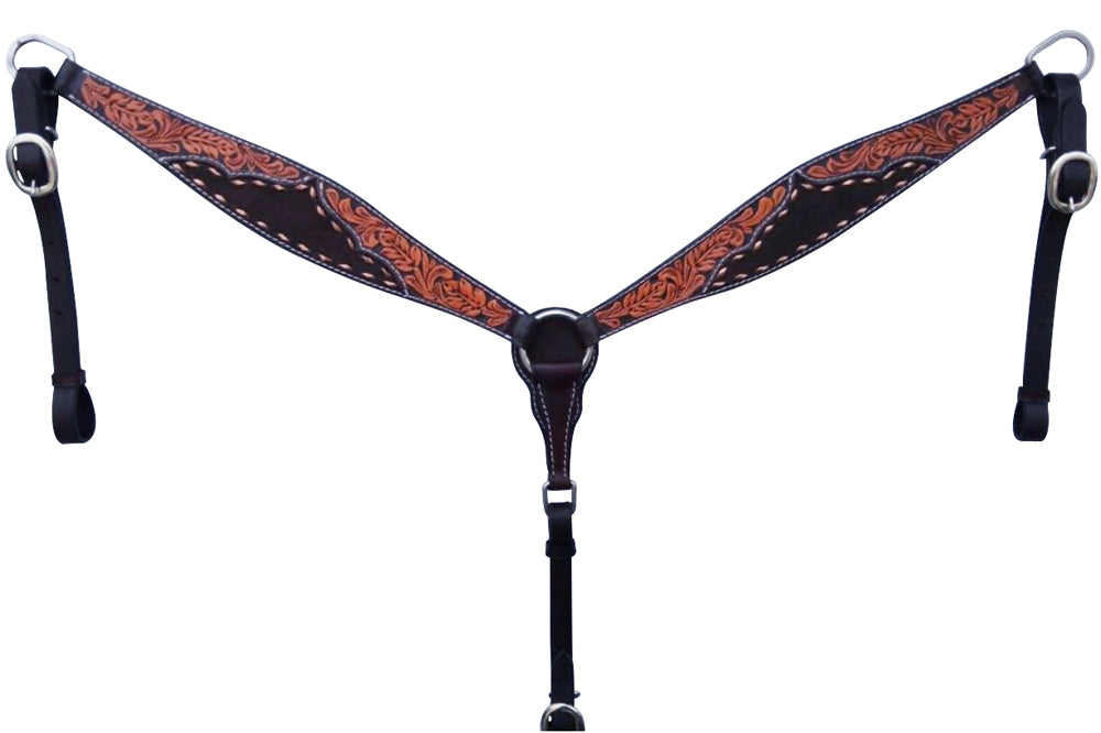 Bar H Equine Horse LeatherLeaf Hand Carved One Ear Headstall Brown