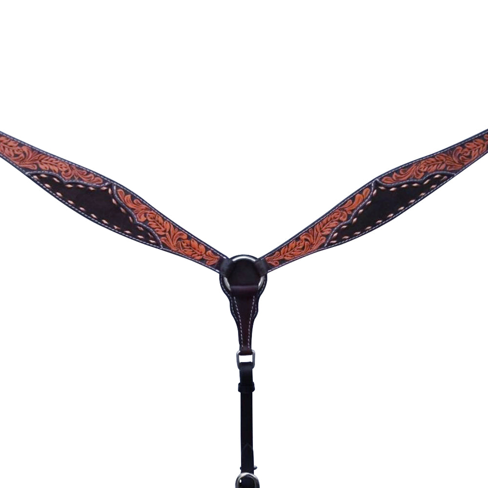 Bar H Equine Horse LeatherLeaf Hand Carved One Ear Headstall Brown