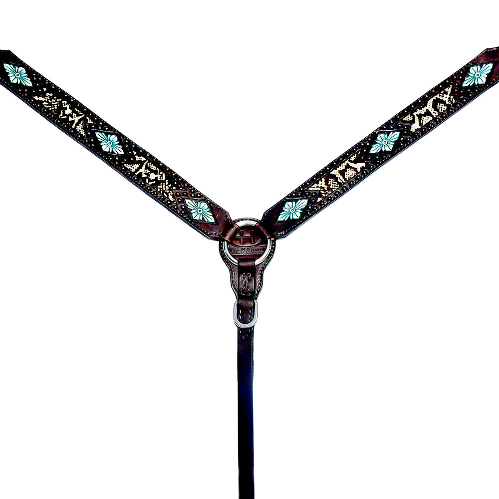 Bar H Equine Western Horse Floral Genuine American Leather Breast Collar Headstall Tack Set