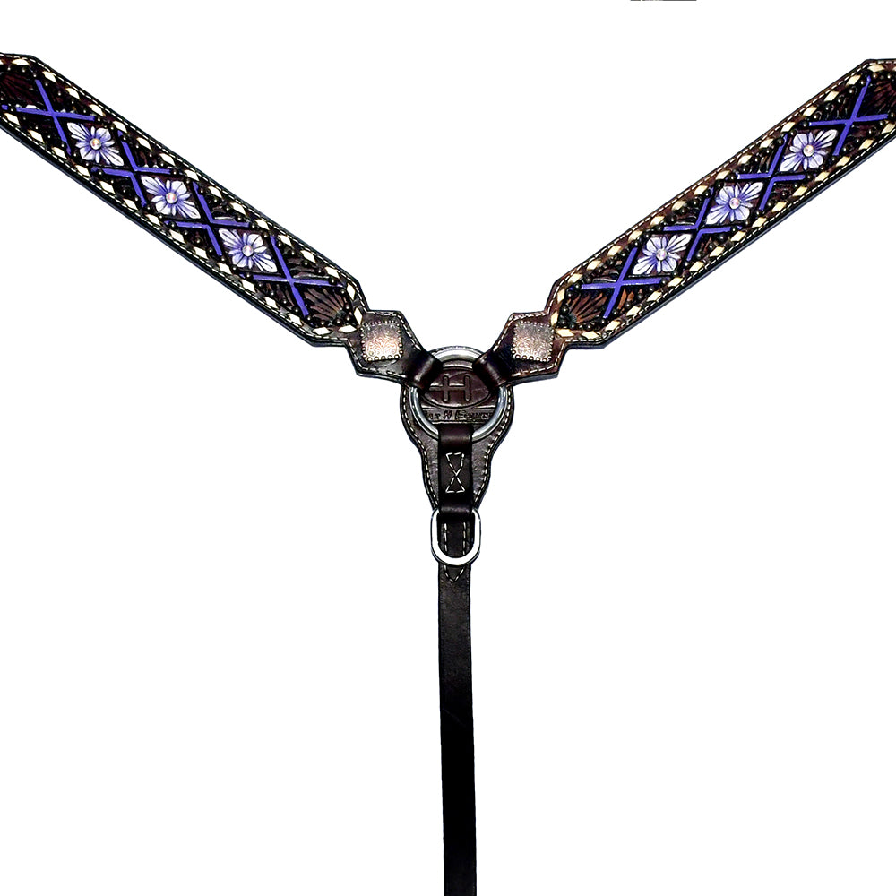 Bar H Equine Genuine Western American Leather Horse Premium Headstall & Breast Collar Set