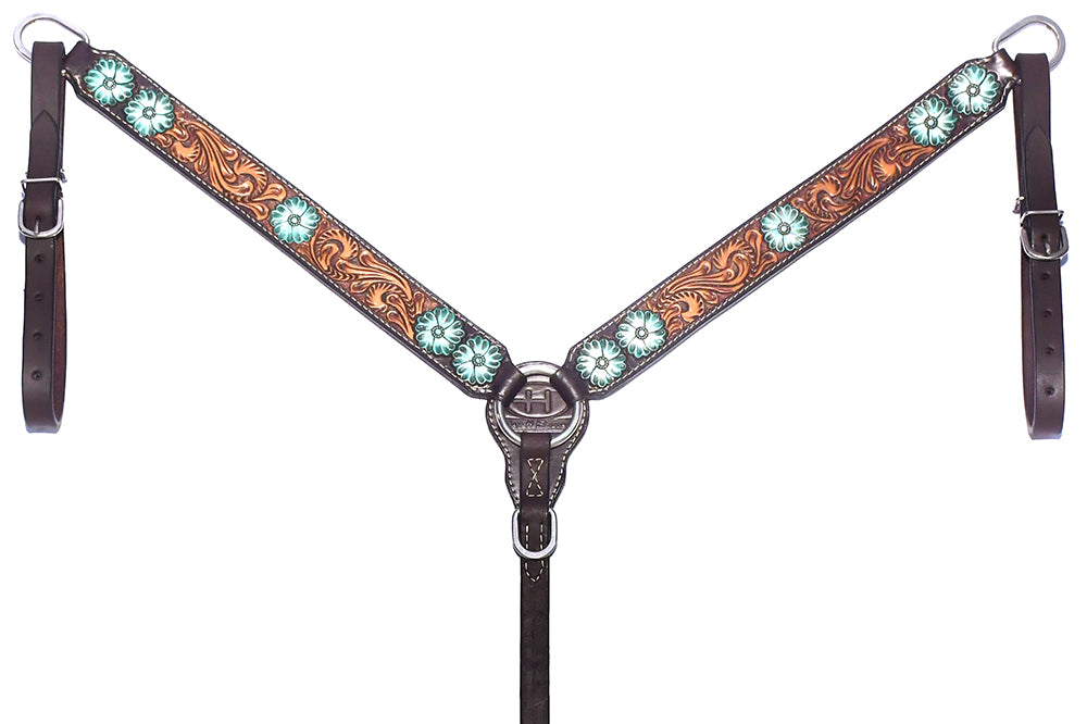 Bar H Equine Genuine Western American Leather Horse Premium Headstall & Breast Collar Set