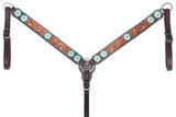 Bar H Equine Genuine Western American Leather Horse Premium Headstall & Breast Collar Set