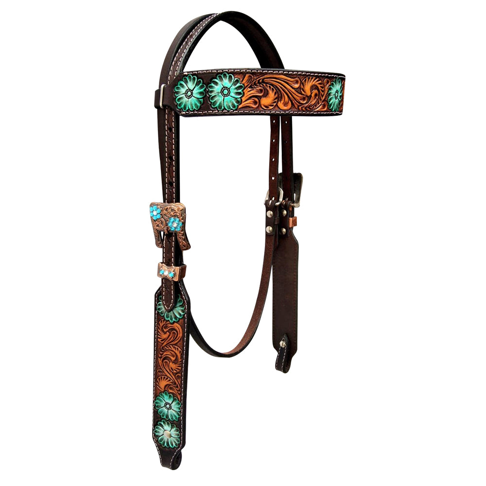 Bar H Equine Genuine Western American Leather Horse Premium Headstall & Breast Collar Set