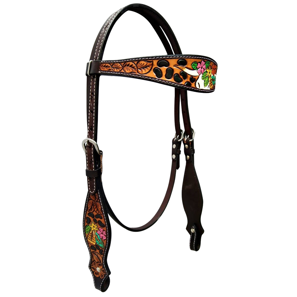 Bar H Equine American Leather Horse Saddle Tack One Ear Headstall | Breast Collar Browband Wither Strap Set for Horses BER180