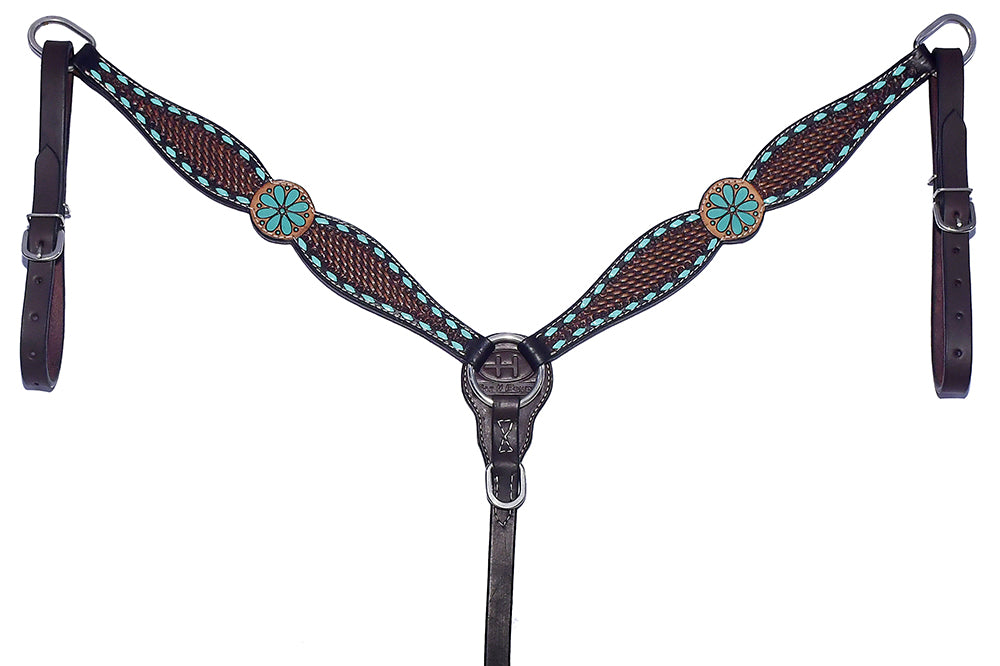 Bar H Equine Genuine Western American Leather Horse Premium Headstall & Breast Collar Set