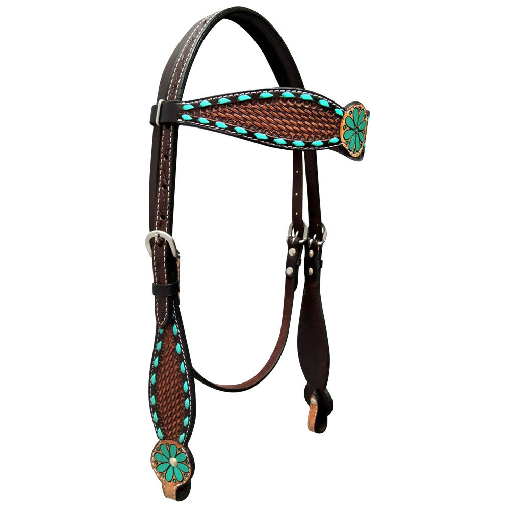 Bar H Equine Genuine Western American Leather Horse Premium Headstall & Breast Collar Set